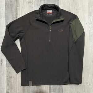 Icebreaker Shirt Black/Green Bodyfit 260 Merino Wool 1/2 Zip Pullover Base Layer